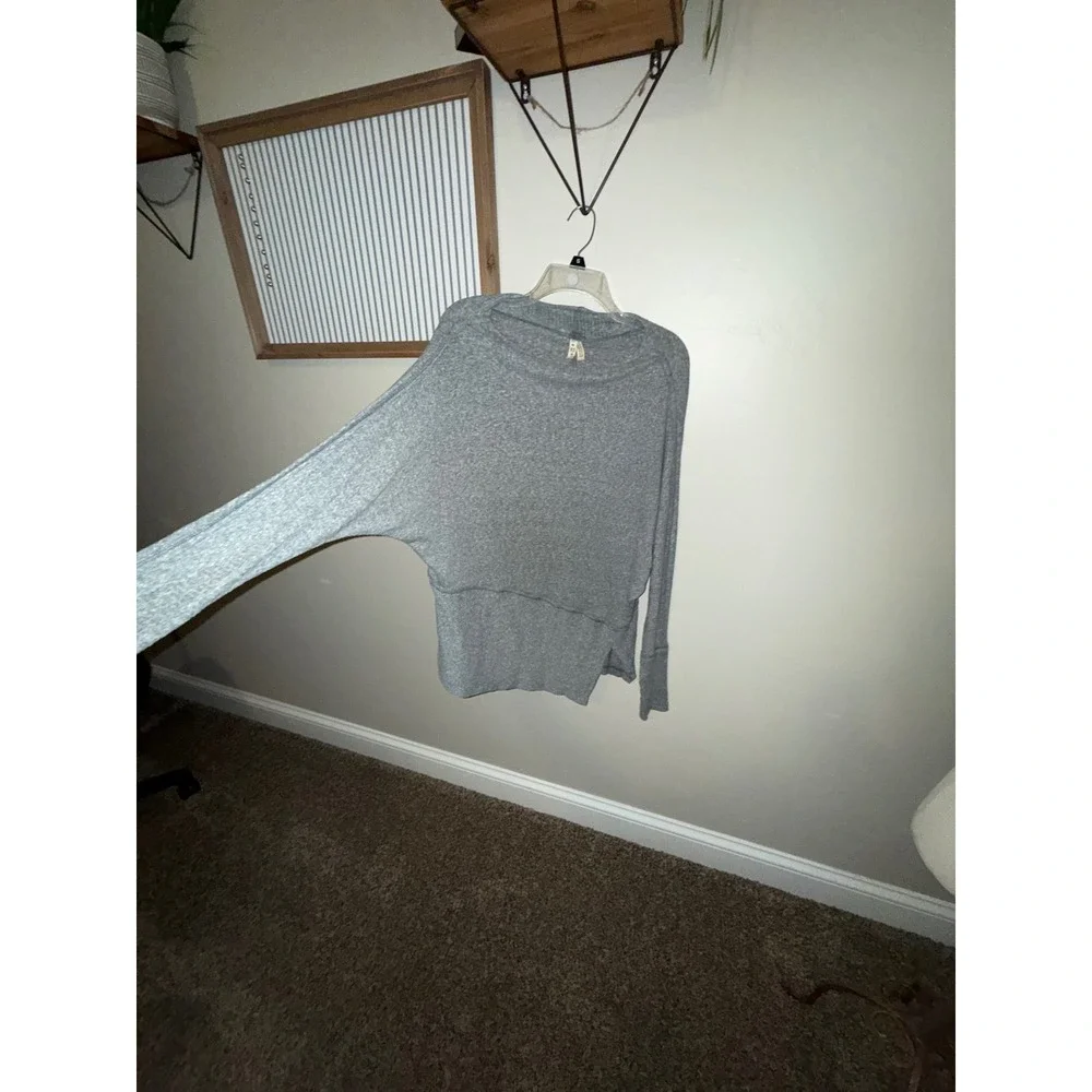 Free People We The Free Gray‎ Heathered Thermal Boat Neck Top XS